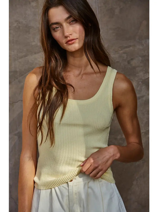 Knit Sweater Viscose Nylon Ribbed Scoop Neck Tank