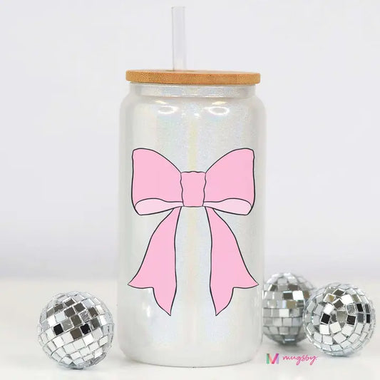 Bow Glitter Glass Cup
