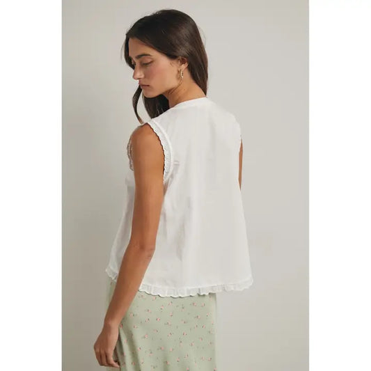 Lace Trim Button-Up Top