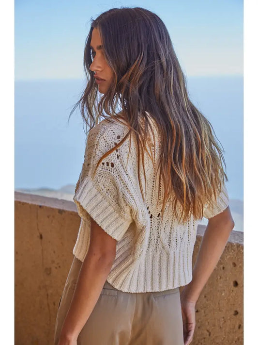 Knit Sweater Crochet Round Neck Short Sleeve Top