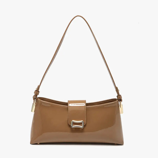 Caracas High Gloss Shoulder Bag w/ Flapover Snap Closure