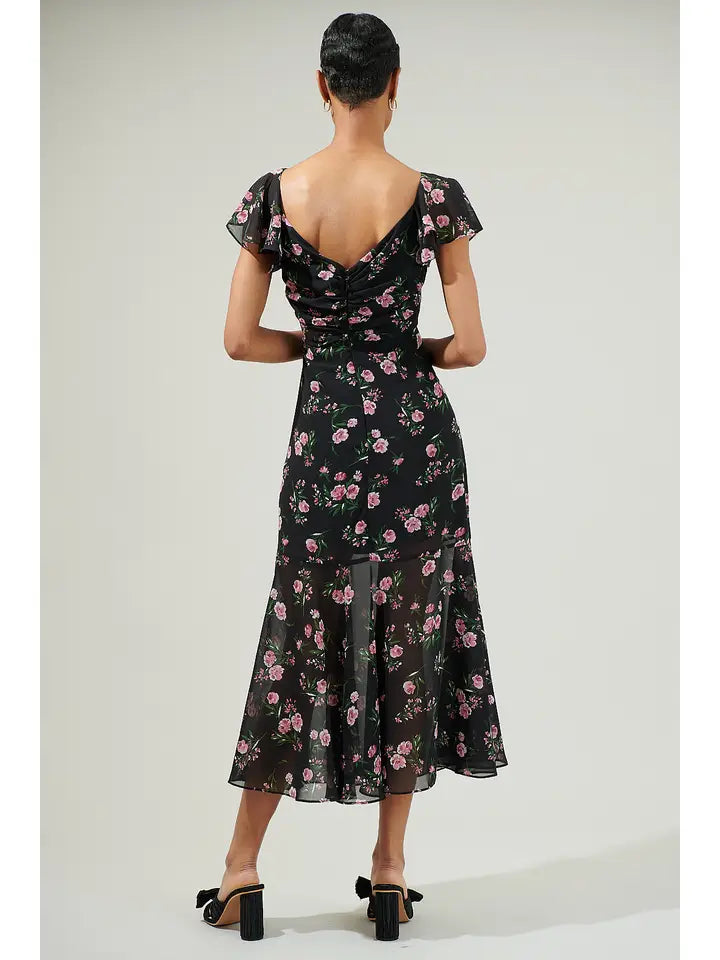 Albany Floral Nadia Ruched Midi Dress