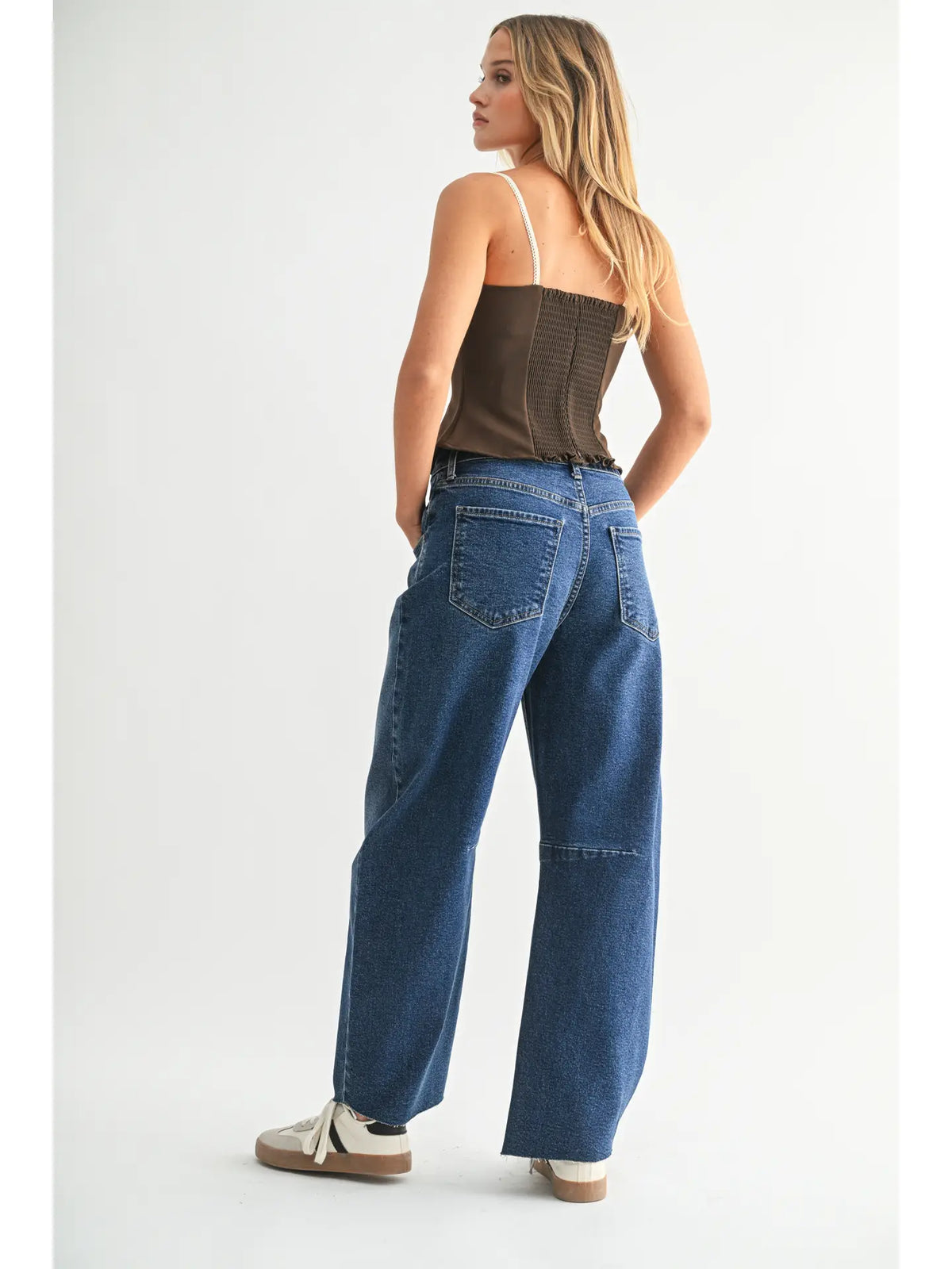 Raw Hem Barrel Jean w/ Seams - Dark Denim - BP473J