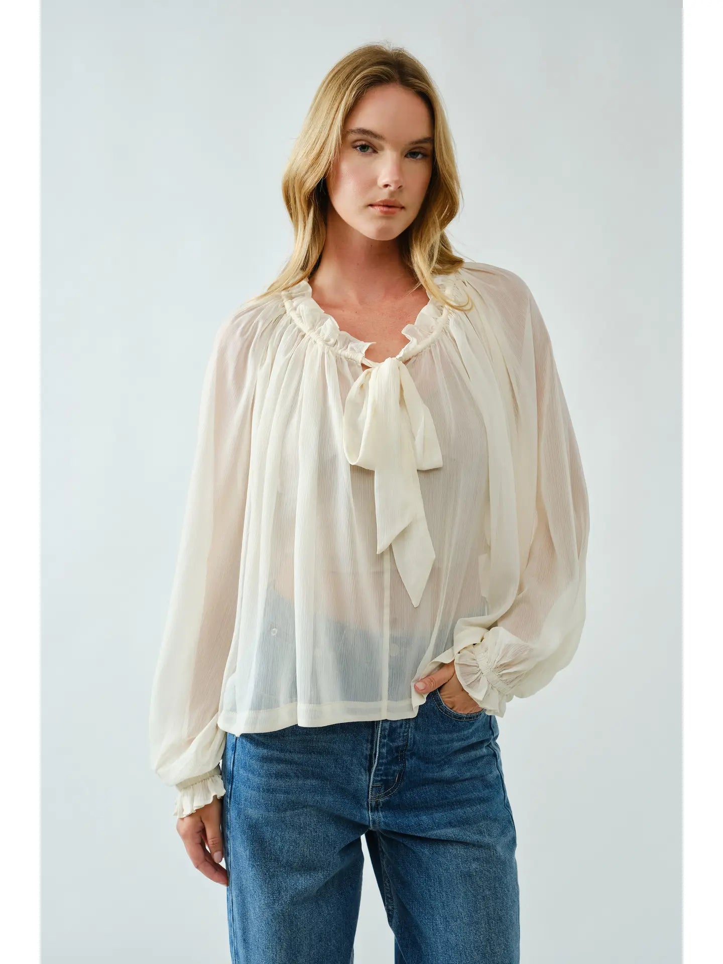 Lovely Semi Sheer Ribbon Blouse