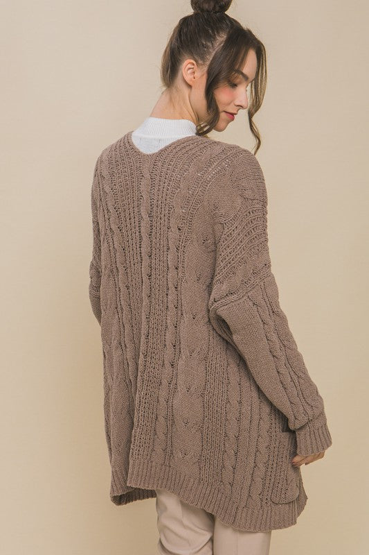 Chenille Cable Knit Oversized Open Front Cardigan