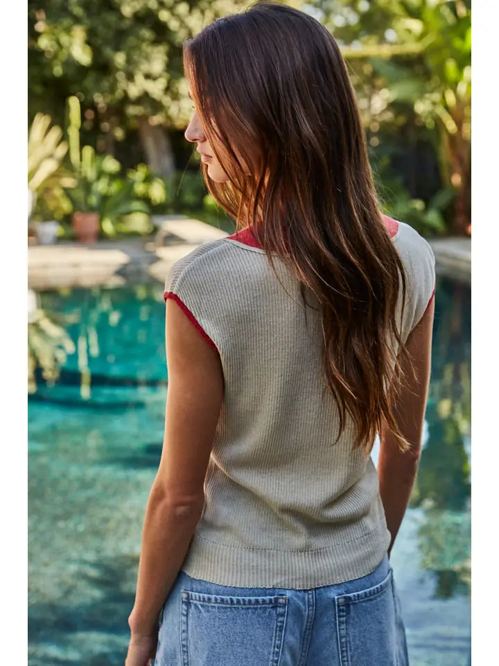 Knit Sweater Acrylic Tencel Linen Collar Neck Top
