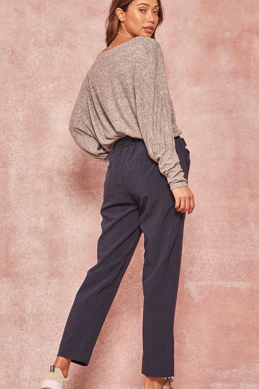 Plaid Belted Cropped Pants with Pockets