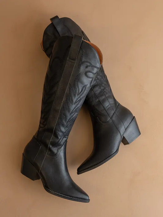 The Samara Black | Embroidered Western Tall Boot