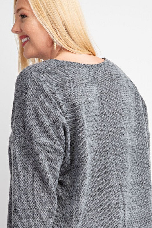 Curvy Two Tone Knit Top In Grey