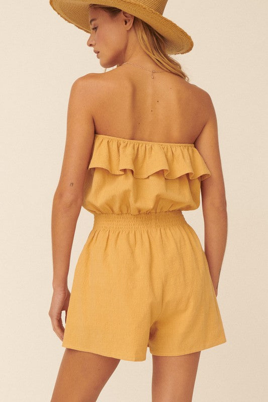 Woven Off Shoulder Sleeveless Flare Flounce Romper