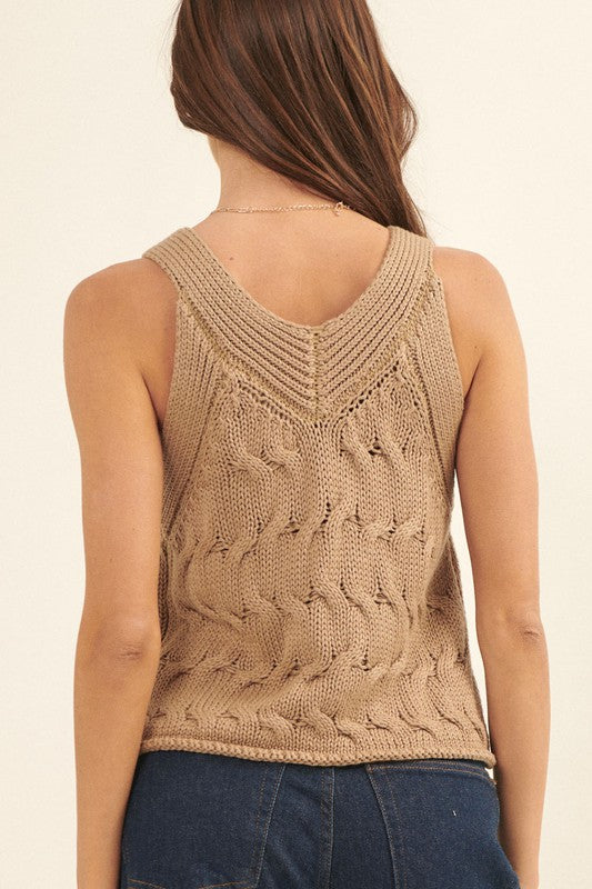 Cable Knit V Neck Sweater Vest