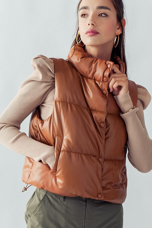 Stand Collar Relaxed Cropped Vest