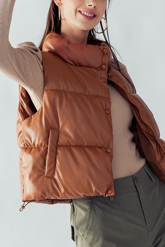 Stand Collar Relaxed Cropped Vest