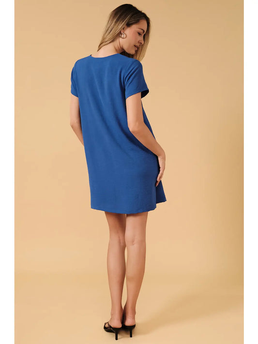 V Notch Neck Short Sleeve Shift Dress
