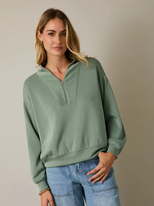 V-Neck Long Sleeve Zip Up Top