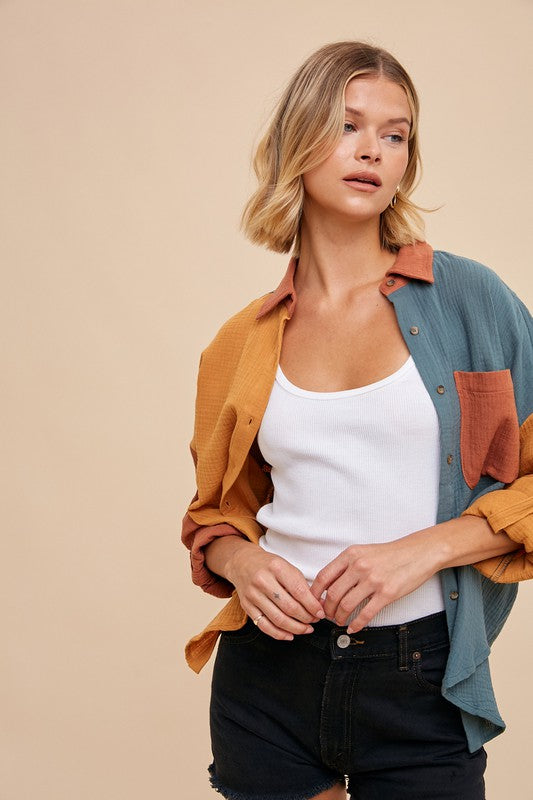 Color Block Gauze Top