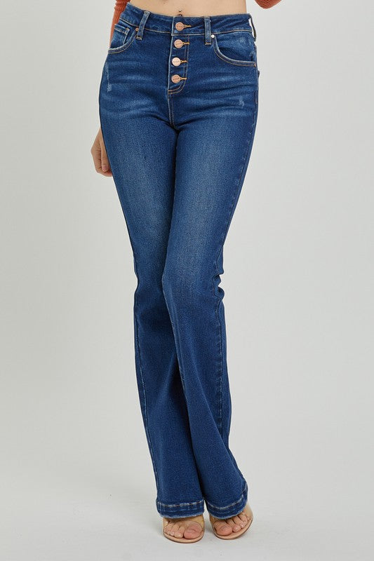 High Rise Button Down Bootcut Jean
