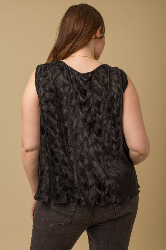 Curvy Tie Shoulder Textured Top