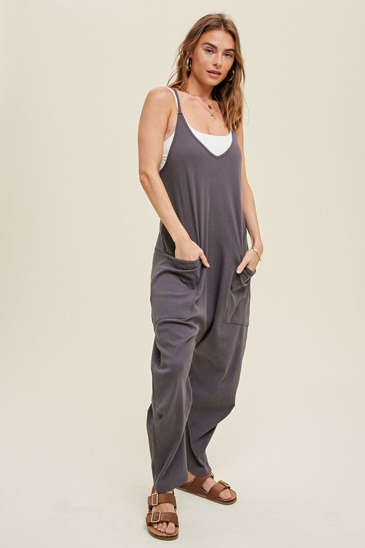 Garment Washed Oversized Knit Jumpsuit