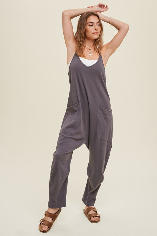 Garment Washed Oversized Knit Jumpsuit