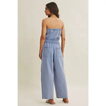 Beach Town Weekend Mineral-Washed Strapless Jumpsuit