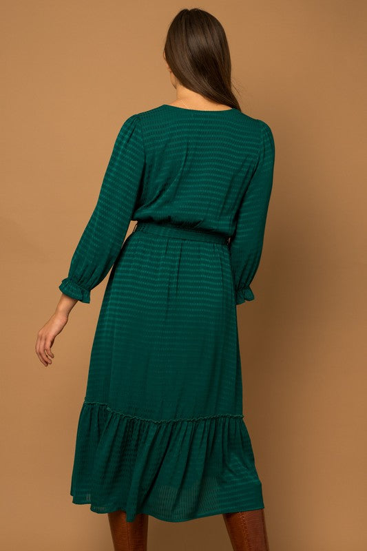 V-Neck Green Midi Dress