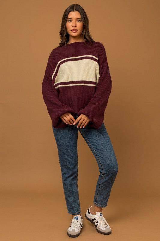 Contrast Stripe Mock Sweater