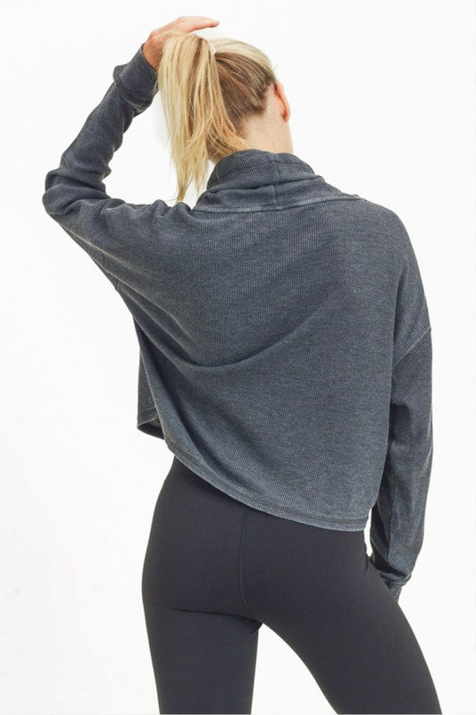 Boxy Mineral-Washed Cowl-Neck Pullover