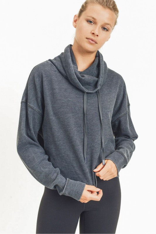 Boxy Mineral-Washed Cowl-Neck Pullover