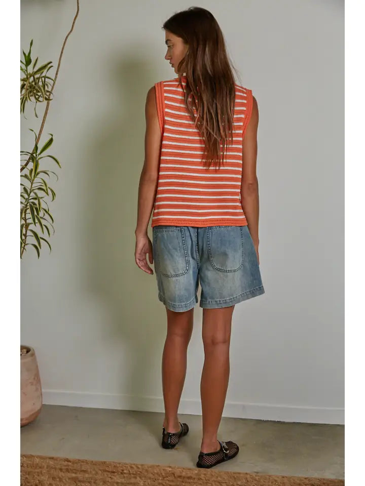 Knit Cotton Sweater Striped Sleeveless Top