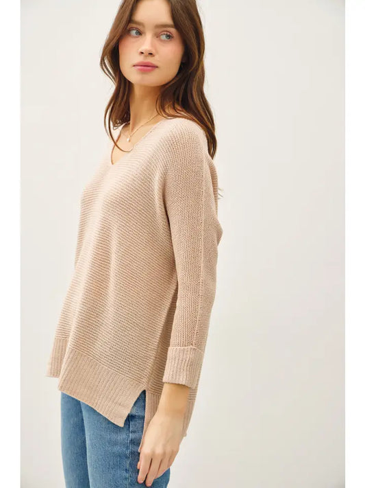V-Neck Dolman Sleeve W. Roll Cuff Sweater