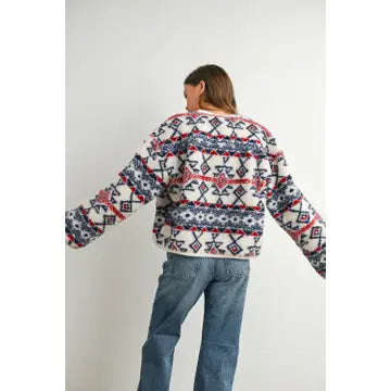 Buttoned Graphic Fleece Long Sleeve Jacket