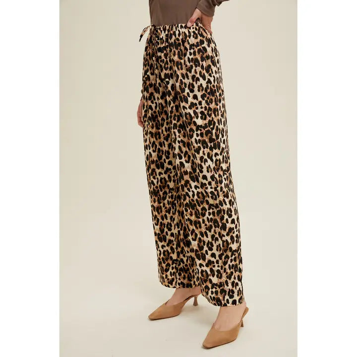 Leopard Print Drawstring Pants