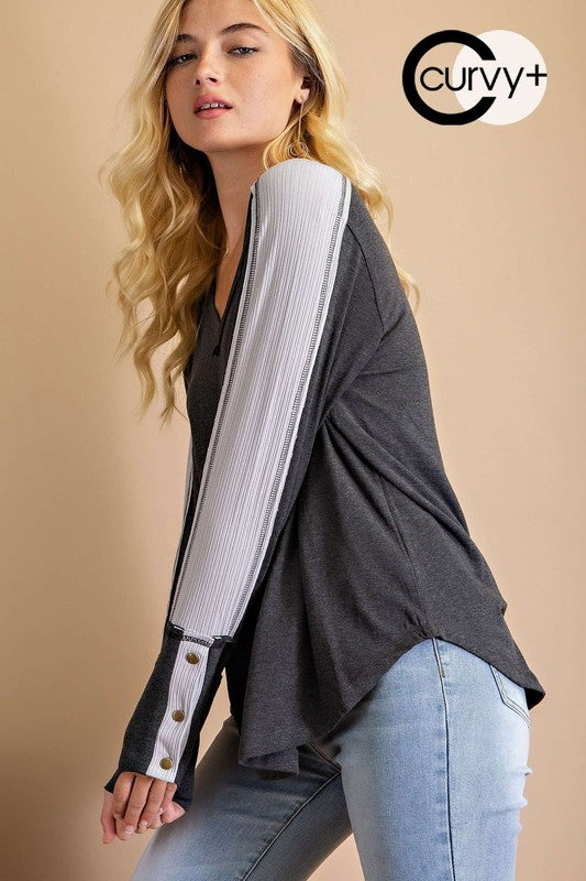 Curvy Boatneck Stitch Contrast Top