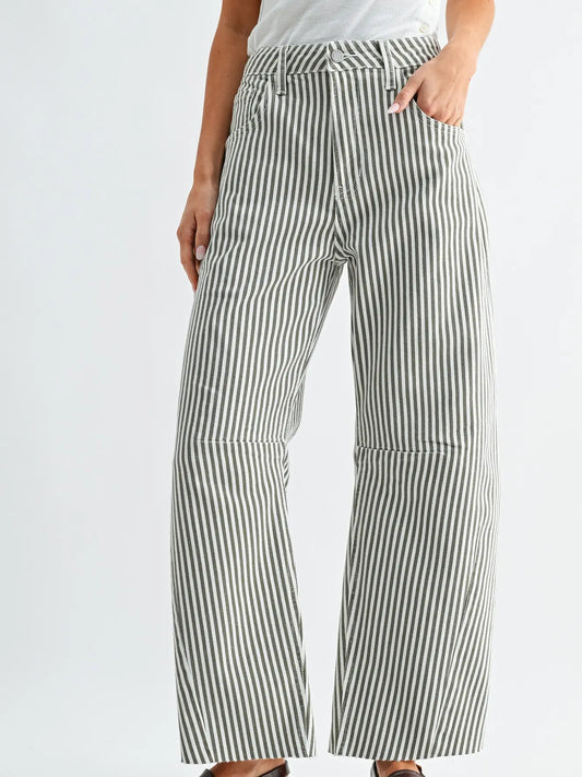 Olive Stripe - Barrel Jean w/ Seams