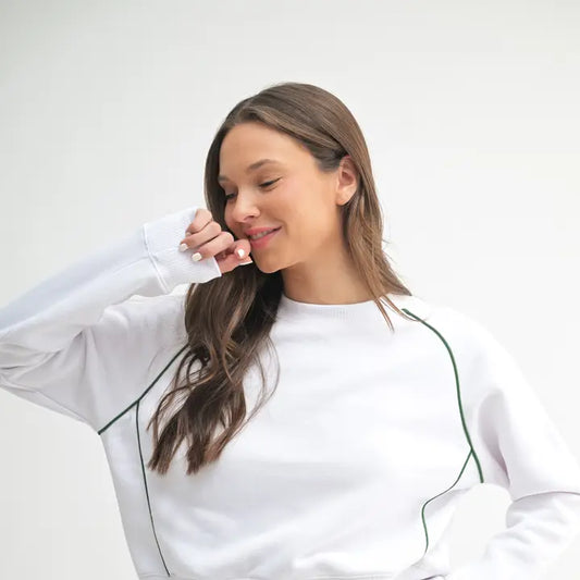 Piped fleece Cotton Blend Crewneck Sweater