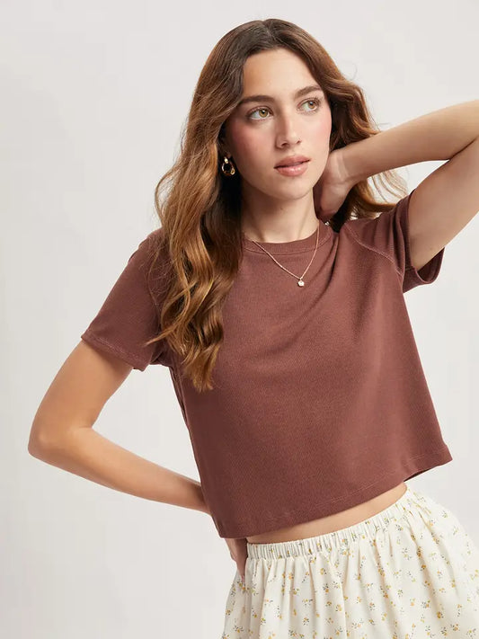 Ribbed Relaxed Crop Knit Tee