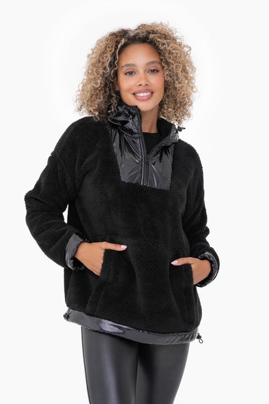 Plush Faux Fur Half Zip Pullover Hoodie