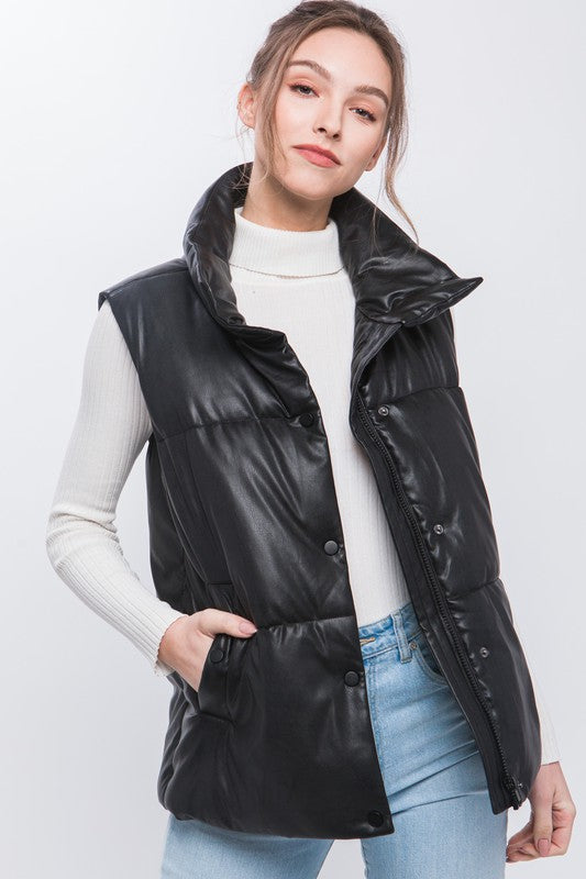 Faux Leather with Button and Zipper Closure