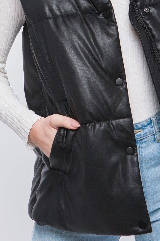 Faux Leather with Button and Zipper Closure
