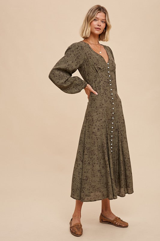 Olive Floral Dress