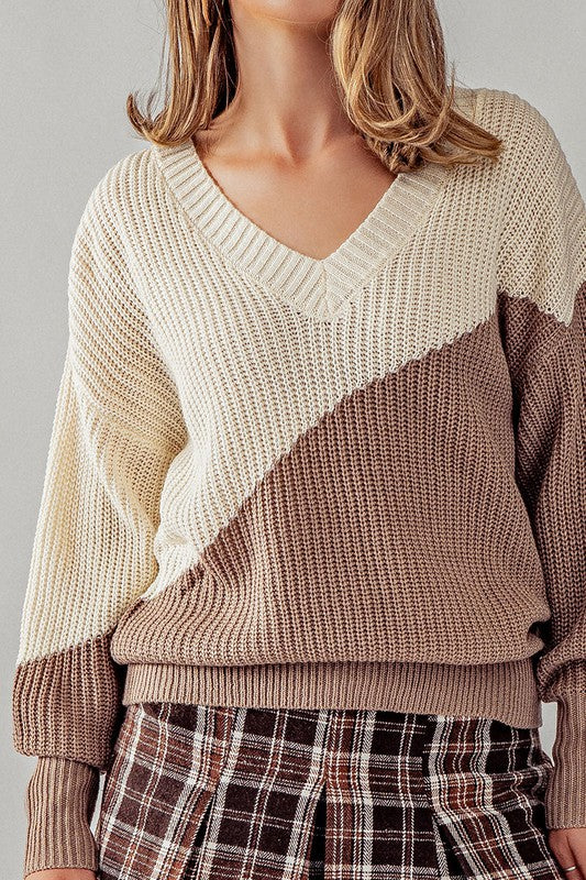 Asymmetrical Colorblock Knit Sweater
