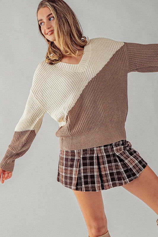 Asymmetrical Colorblock Knit Sweater