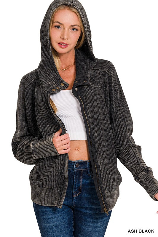 Acid Wash Cotton Hooded Zip-Up!