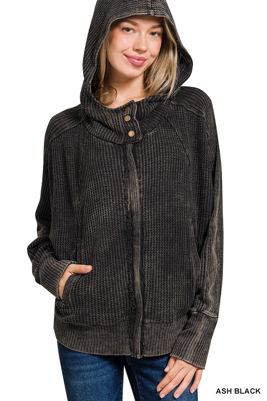 Acid Wash Cotton Hooded Zip-Up!