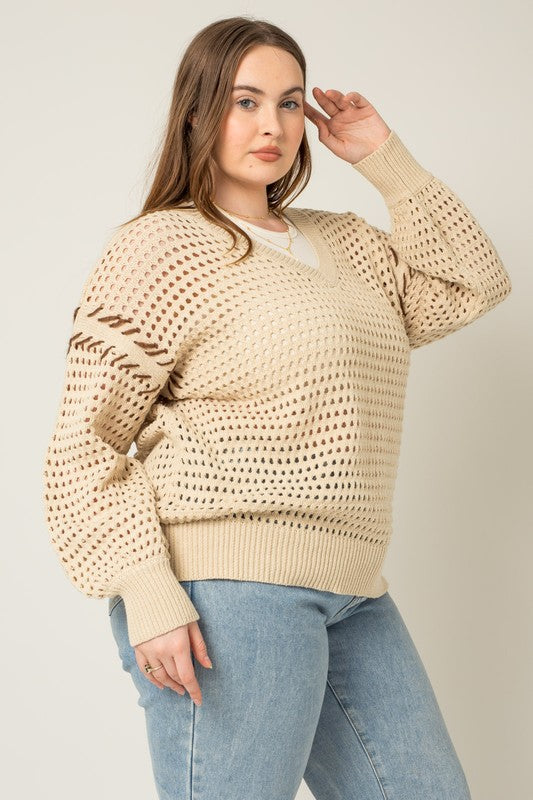 V-Neck Pointelles Sweater