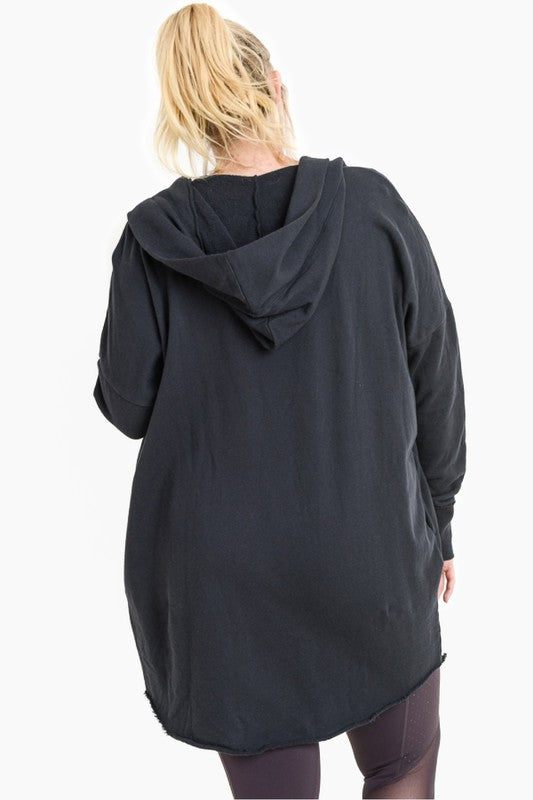 CURVY Open Front Longline Hoodie Cardigan