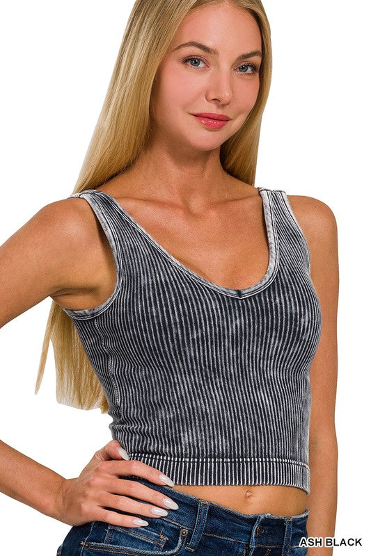Washed Ribbed Cropped Bra Cami
