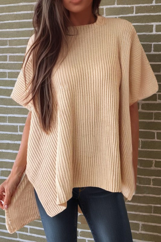Pre-Order Apricot Short Sleeve Side Slit Oversized Sweater