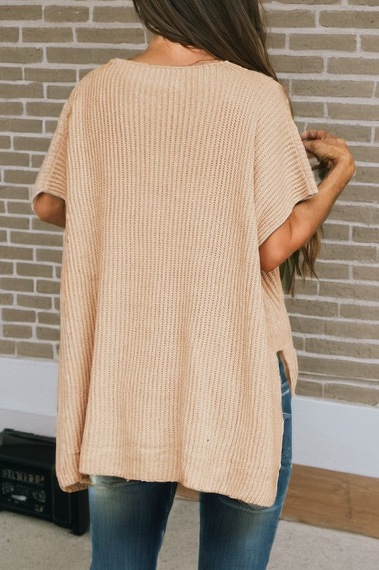 Pre-Order Apricot Short Sleeve Side Slit Oversized Sweater